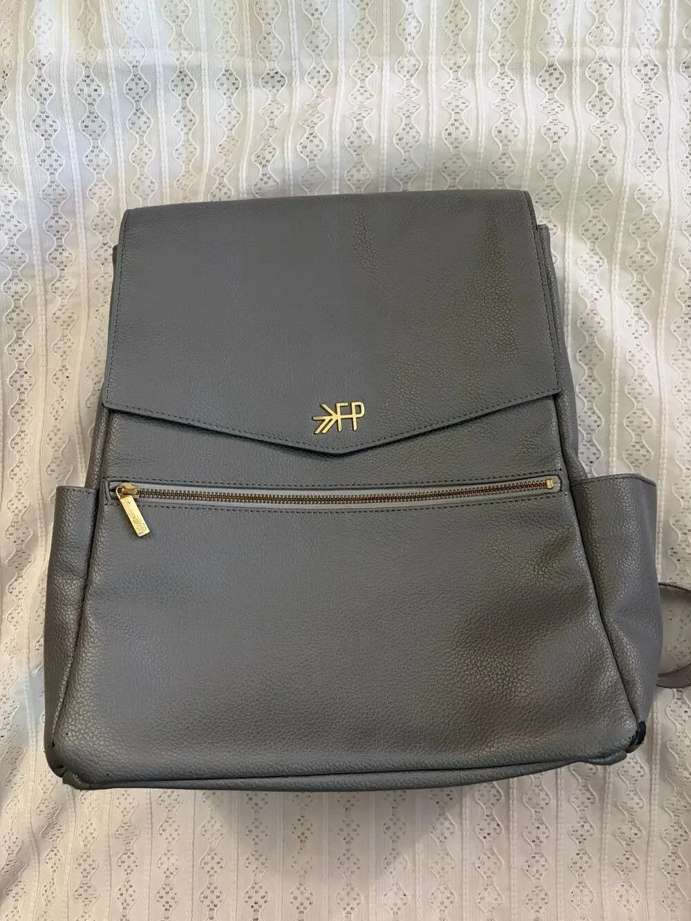 Freshly Picked Gray Faux Leather Diaper Backpack Travel Baby Bag Large